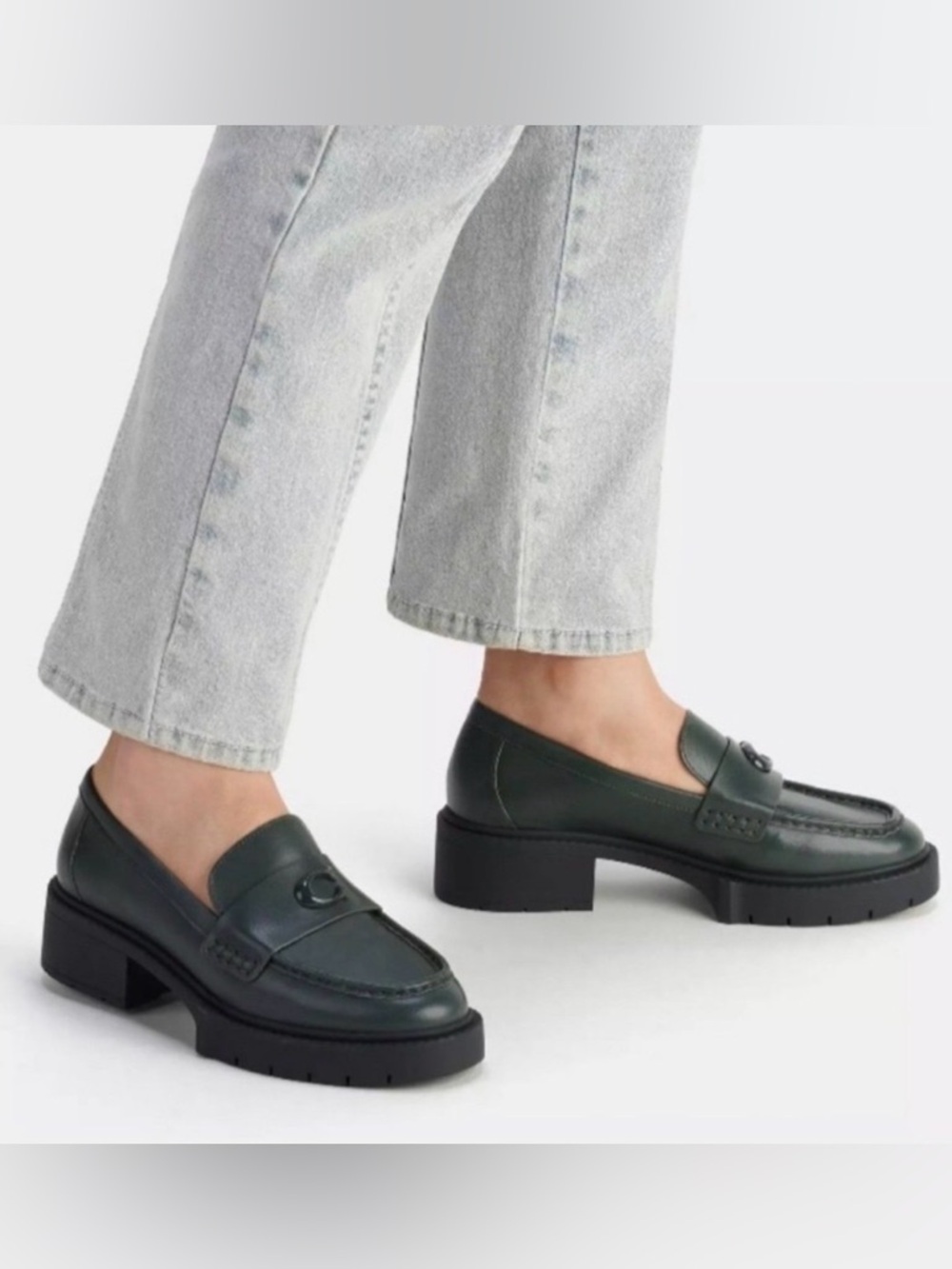 NWOB Coach Amazon Green Leather Lug Sole Loafers